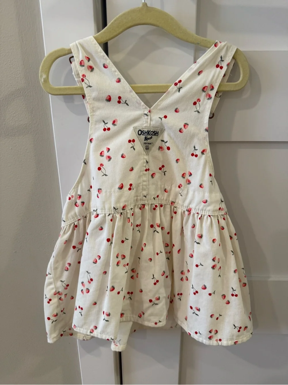 OshKosh B'gosh Cream Cherry Print Overall Dress